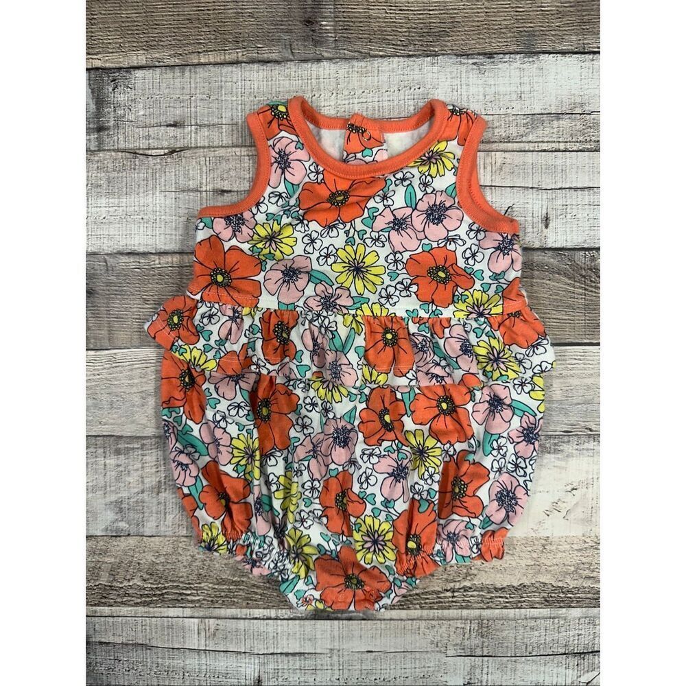 Cat & Jack Baby Girl 8MO Floral Flower Orange Yellow Romper One Piece Jumpsuit